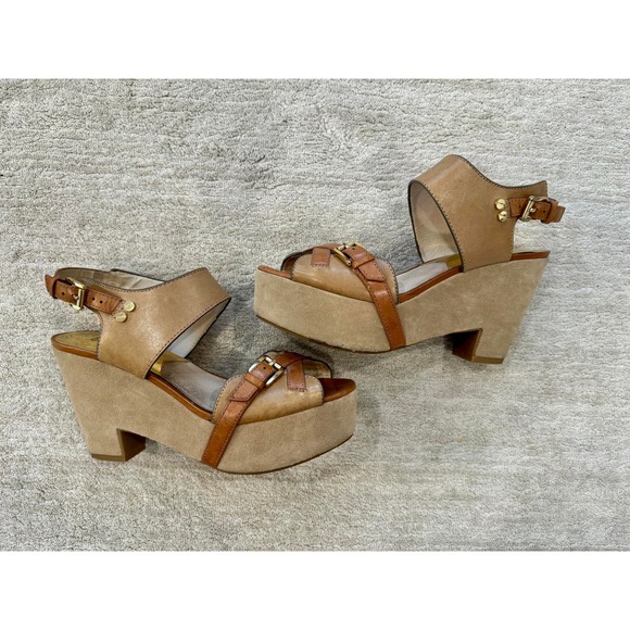 Michael Kors Brown Leather Platform Sandal Shoes - size 10 - Picture 1 of 3